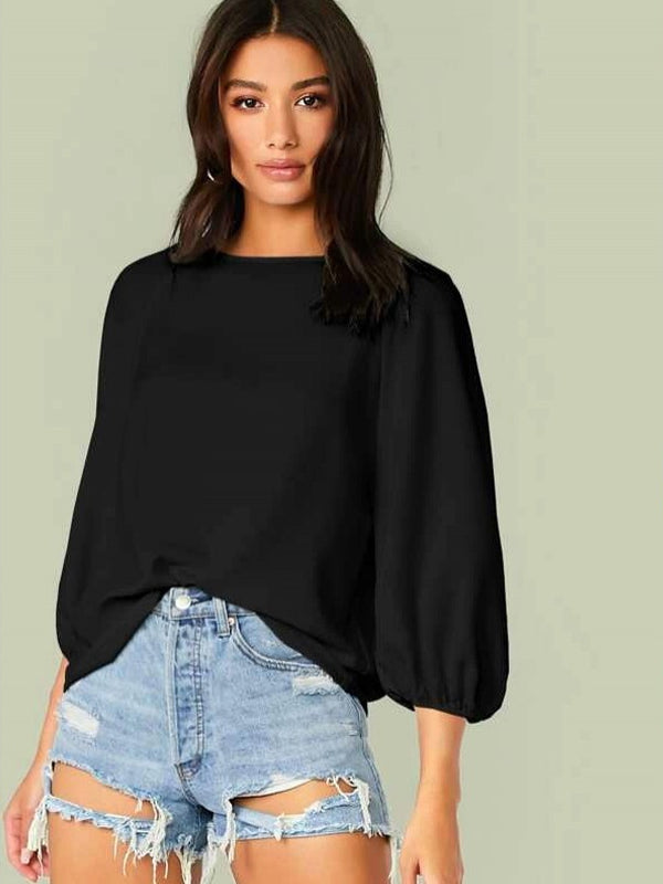 Mardaz- Solid Lantern Sleeve Blouse Md1797- Black