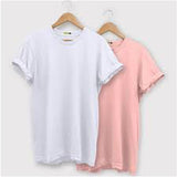 Wf Store- Pack Of 2 Plain Half Sleeves Tees White+Pink