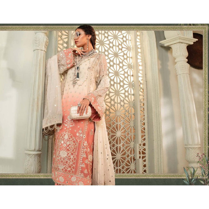 Maria B Unstitched Chiffon - MPC-22-208-Cream and Coral Pink