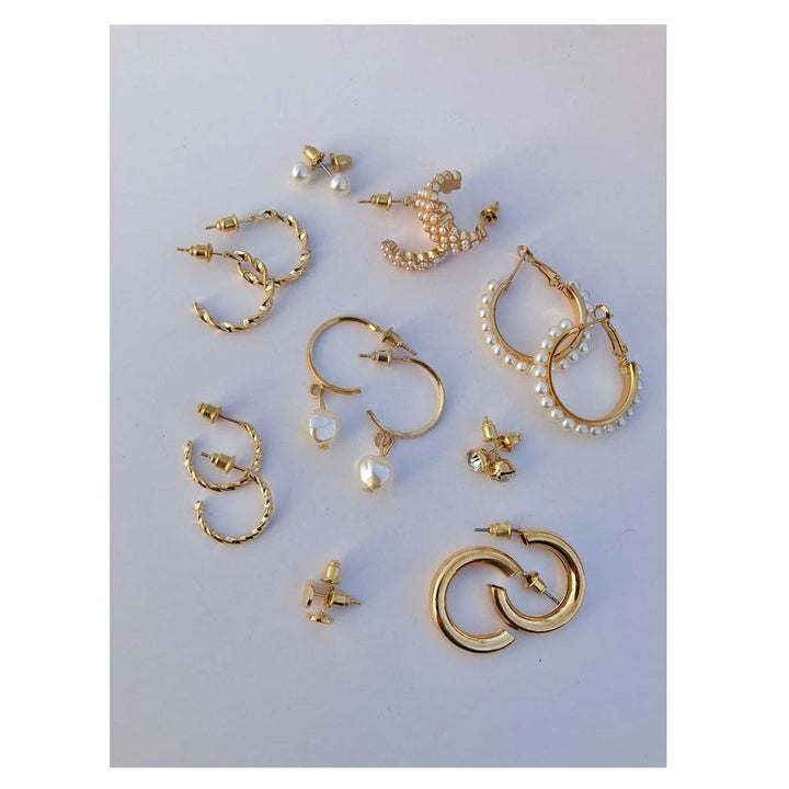 Jewels By Noor- Set of 6 pairs of hoops and 3 pair of studs