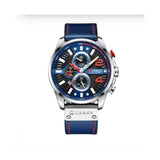 Curren- Casual Business Calendar Watch Leather Strap Waterproof Watch For Men-8393- Blue Silver