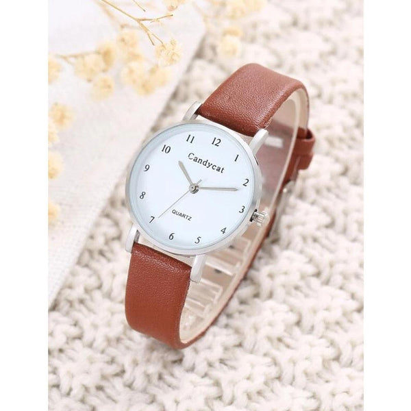 Shein- Square Pointer Quartz Watch- Light Brown