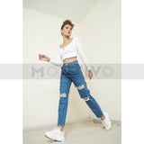 Montivo- TW High Waist Ripped Slouchy Jeans