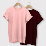 Wf Store- Pack Of 2 Plain Half Sleeves Tees Pink+Maroon