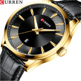 Curren- Leather Straps Japan Quartz Wristwatch For Men- 8365- Black Gold