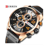 Curren- Casual Business Calendar Watch Leather Strap Waterproof Watch For Men-8393- Black Rose
