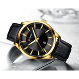 Curren- Leather Straps Japan Quartz Wristwatch For Men- 8365- Black Gold