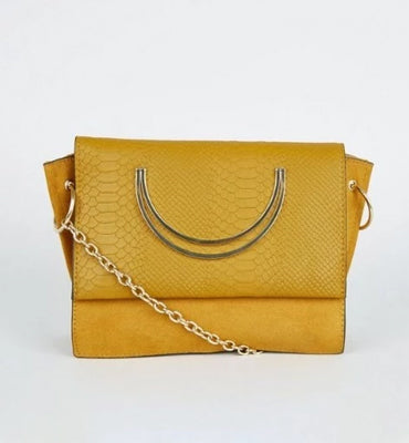 New Look- Mustard Faux Snake Circle Handle Cross Body Bag