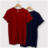 Wf Store- Pack Of 2 Plain Half Sleeves Tees NavyBlue+Red