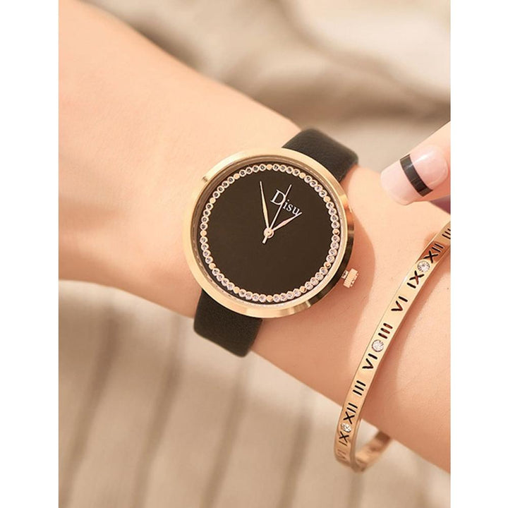 Shein- Simple Rhinestone-Encrusted Quartz Watch