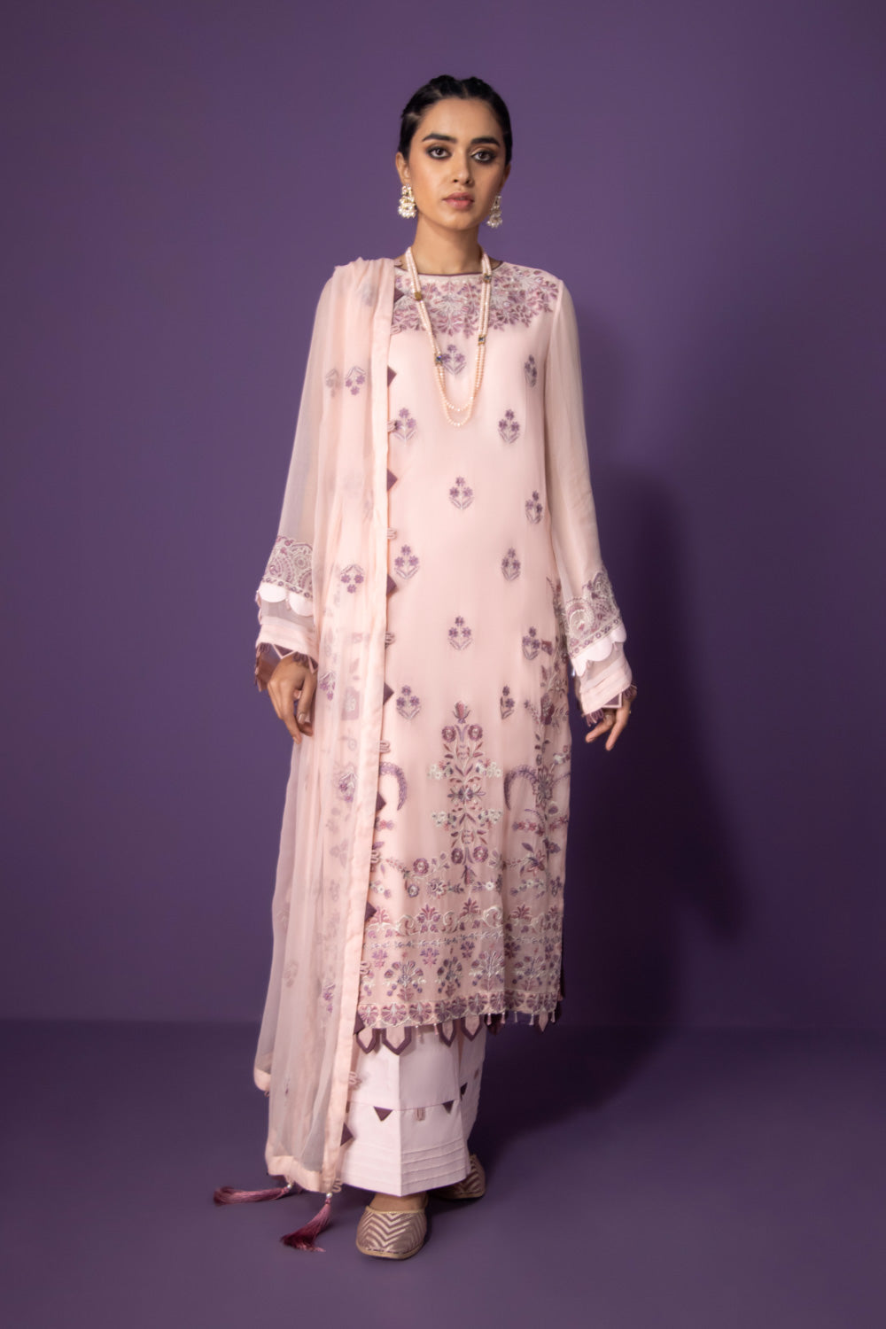 Sapphire 2 Piece - Embroidered Chiffon Suit Pink