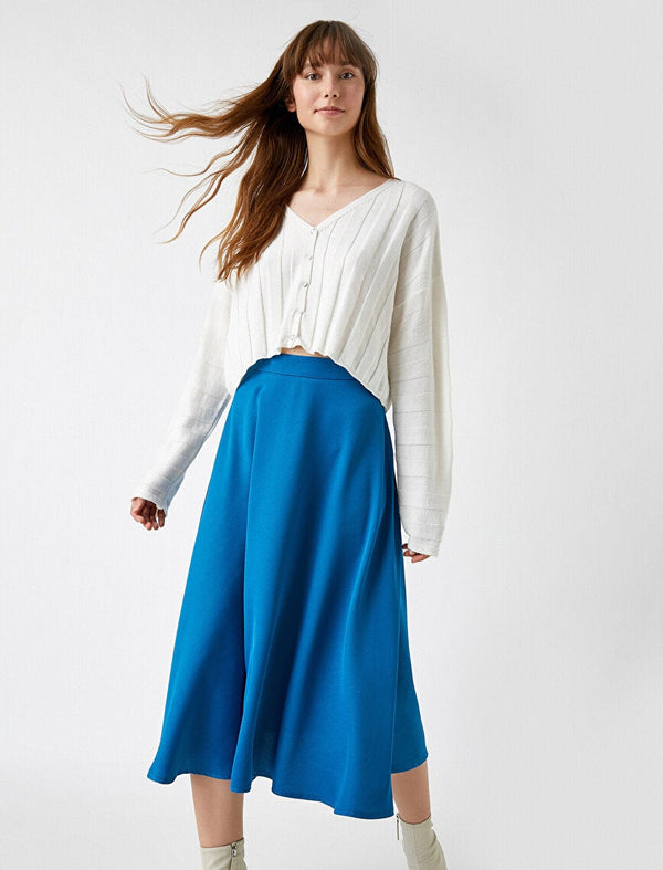 Koton- Straight Flared Skirt Elastic Waist - Petrol