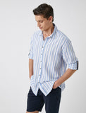 Koton- Striped Shirt Cotton Sleeve Detailed - Navy Striped