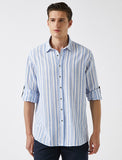 Koton- Striped Shirt Cotton Sleeve Detailed - Navy Striped