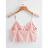 Romwe- Solid Ribbed Button Crop Cami