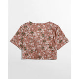 Romwe- Tie Front Ditsy Floral Crop Top