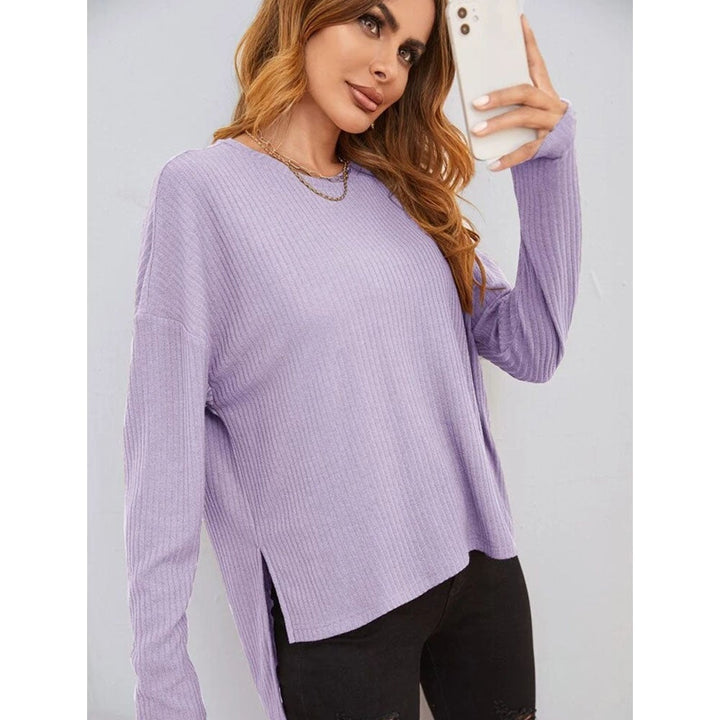 Shein- Solid Drop Shoulder High Low Split Hem Tee- Lilac Purple