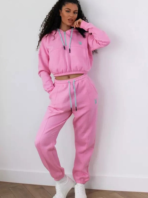 Mardaz- Cropped Sweat Slim Tracksuit Md107- Pink