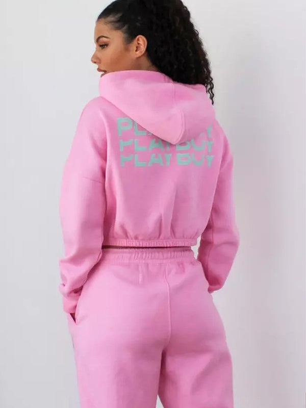 Mardaz- Cropped Sweat Slim Tracksuit Md107- Pink