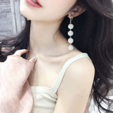 Shein- Fashion Jewellery Crystal Pearl Tassel Earrings For Women