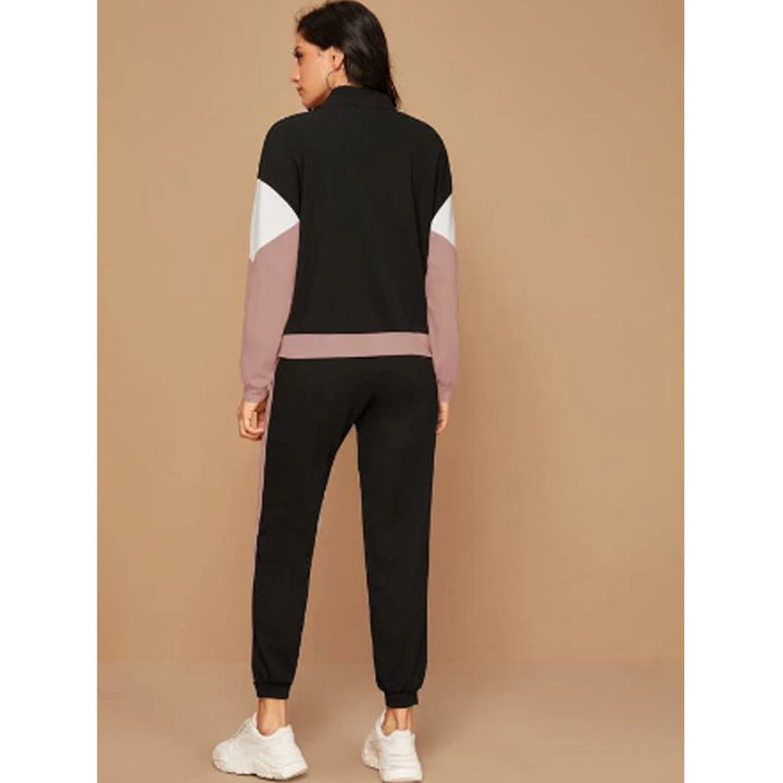 Shein- Zip Up Chevron Colourblock Sweatshirt & Joggers Set