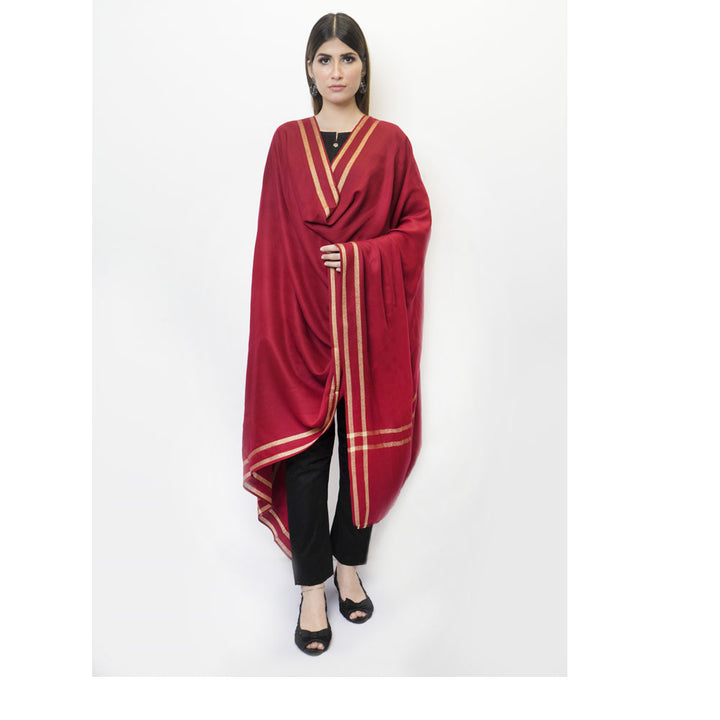 Woolen Shawl With Zari Embroidery Border Maroon