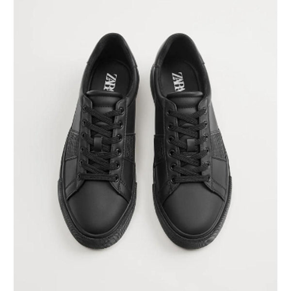 Zara- Black Monochrome Sneakers With Side Stripe Detail