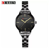 Curren-Luxury Stainless Steel Bracelet Style Quartz Fashion Dress Ladies Watch- 9019- Black