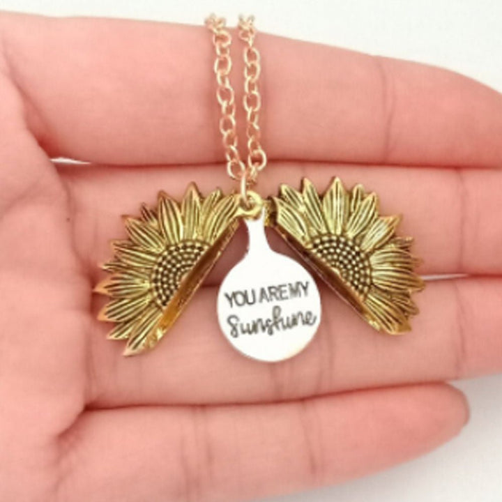 Shein- Sunflower Gold Color Necklace You Are My Sunshine Open Locket S ...
