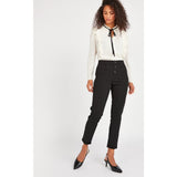 Max Fashion- Black Solid Regular Fit Crepe Trousers with Buttons