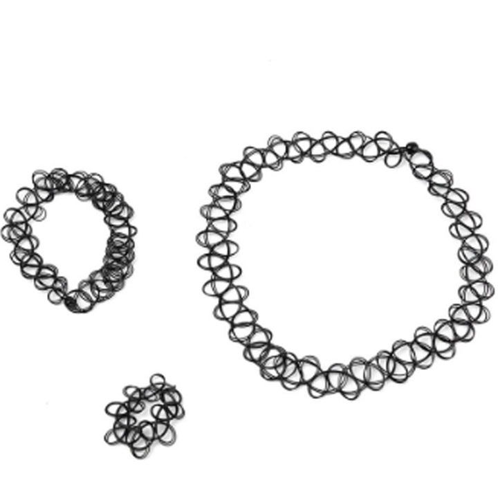 Shein- Girls Black Vintage Plastic Lace Choker Ring Chain Bracelet Necklace Set