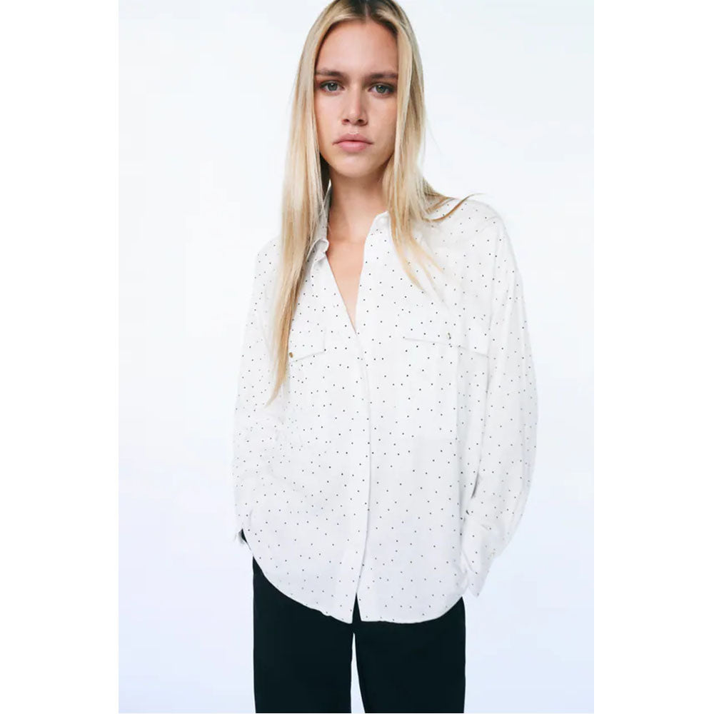 Zara - Polka Dot Shirt - Ecru Black - Women