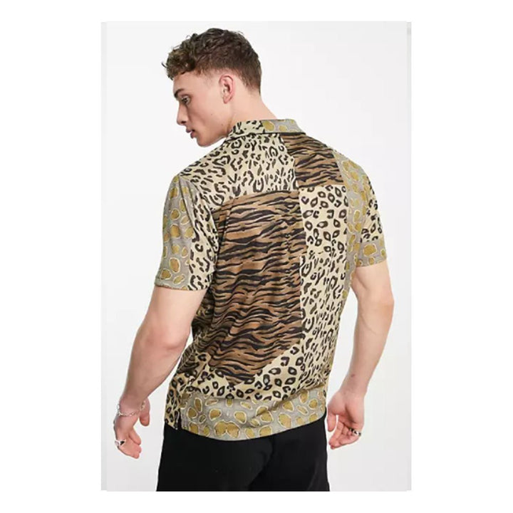 Asos- Design Relaxed Revere Polo T-Shirt in Mixed Animal Print