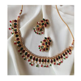 House Of Jewels- Intricate Desi  Red/Green Set  (Necklace and Jhumkas)