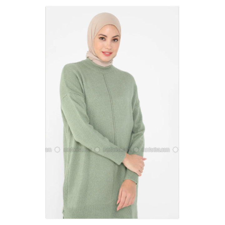 Modanisa- Refka Mint - Polo neck - Unlined - Knit Tunics