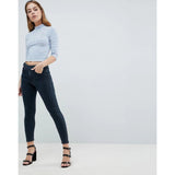 Asos Design- Petite Ridley High Waist Skinny Jeans With Double D-Ring Detail In Viola Deep Blue Wash
