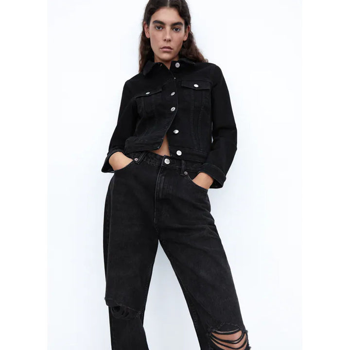 Zara- Ripped Mom Jeans- Black