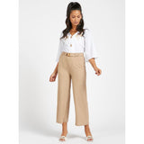 Max Fashion- Beige Textured Mid-Rise Culottes with Elasticised Waistband and Belt