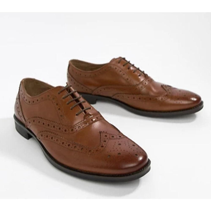 Asos Design- Asos Design Wide Fit Oxford Brogue Shoes Tan Leather