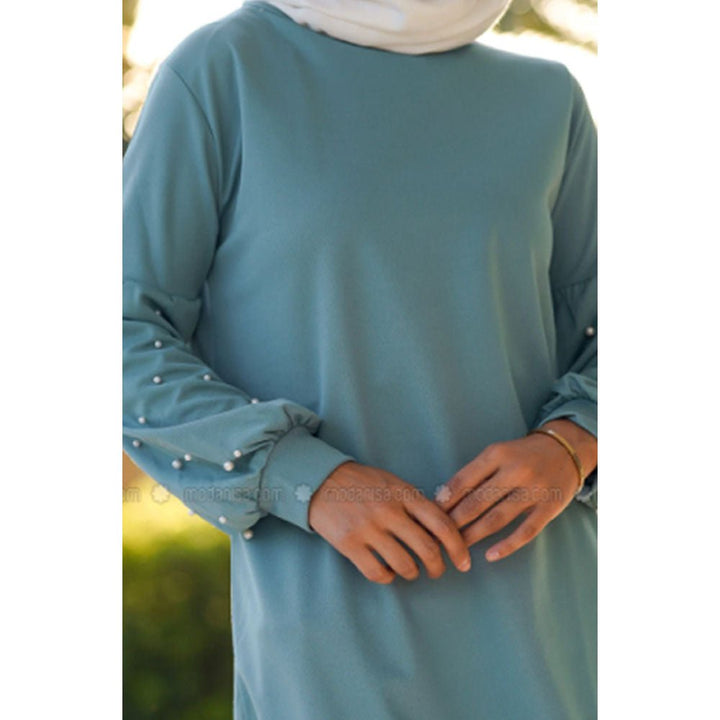 Modanisa- Por La Cara Mint - Crew neck - Acrylic - Cotton - Tunic