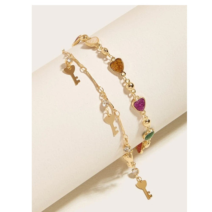 Shein- 18K Gold Plated Key & Heart Decor Anklet