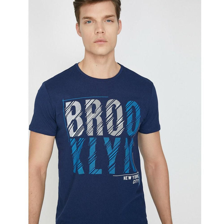 Koton- Letter Printed T-Shirt - Navy - Blue