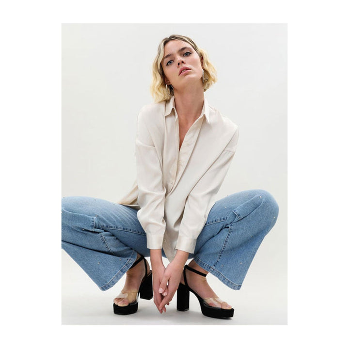 Lefties- Flowing Satin Shirt Pearl Marl