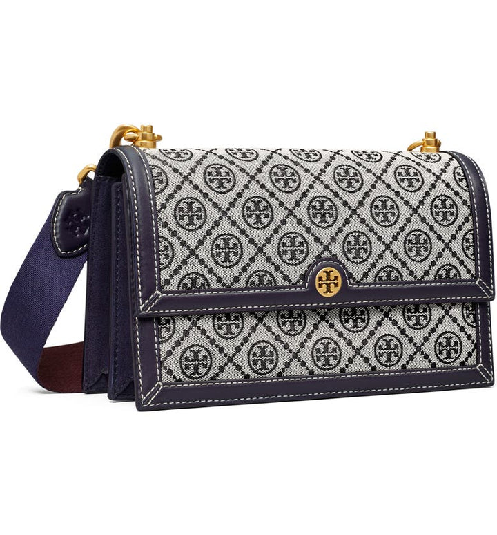 Tory Burch-T monogram Jacquard Shoulder Bag Tory Navy