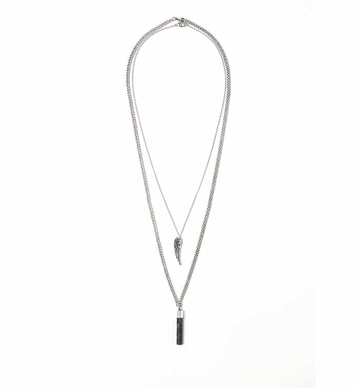 H&M- Men 2-Pack Necklaces- Silver-Colored/Marbled