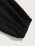 Mardaz- Plunging Neck Knot Front Peplum Blouse Md1434- Black