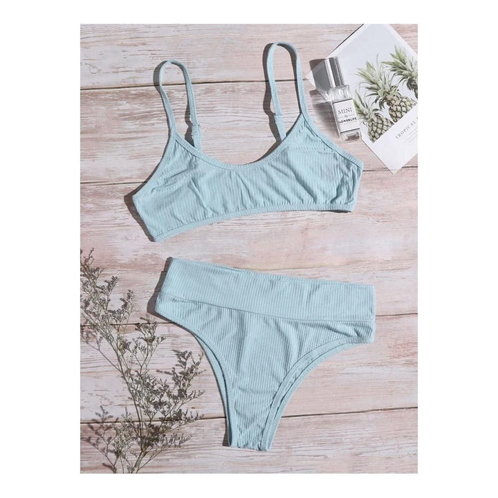 Shein- Plain Rib Lingerie Set - baby blue