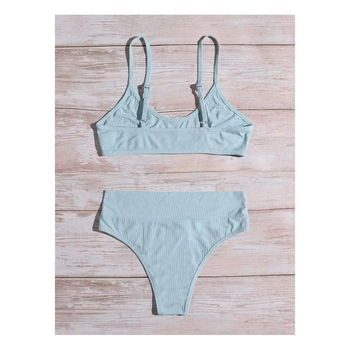 Shein- Plain Rib Lingerie Set - baby blue