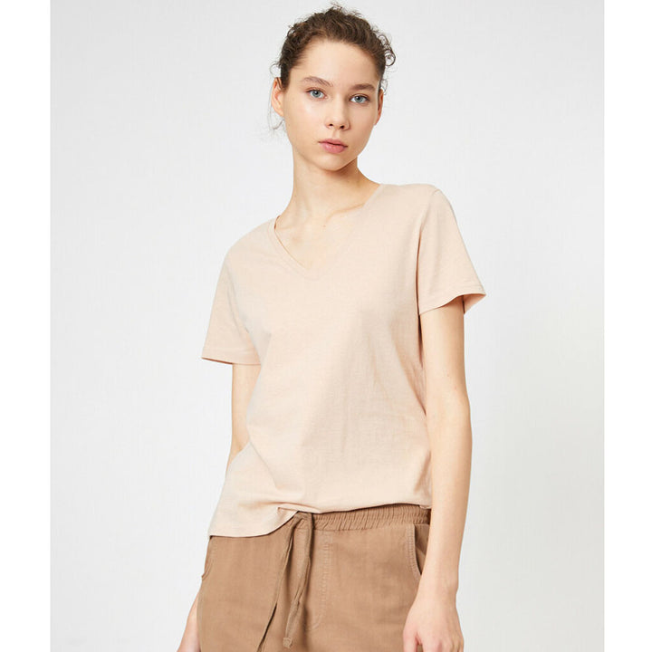 Koton- V Neck T-Shirt - Beige