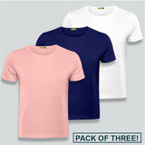 Wf Store- Pack Of 3 Plain Half Sleeves Tees Pink+NavyBlue+White